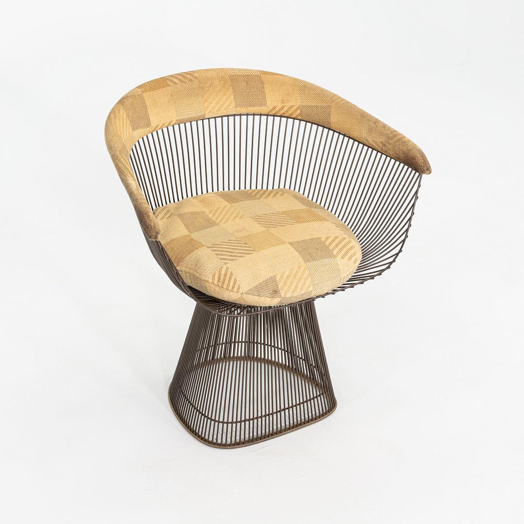 Américain 1970 Warren Platner Dining Arm Chair in Bronze with Original Fabric Upholstery (Chaise à accoudoir de salle à manger Warren Platner en bronze avec tissu d'origine) en vente