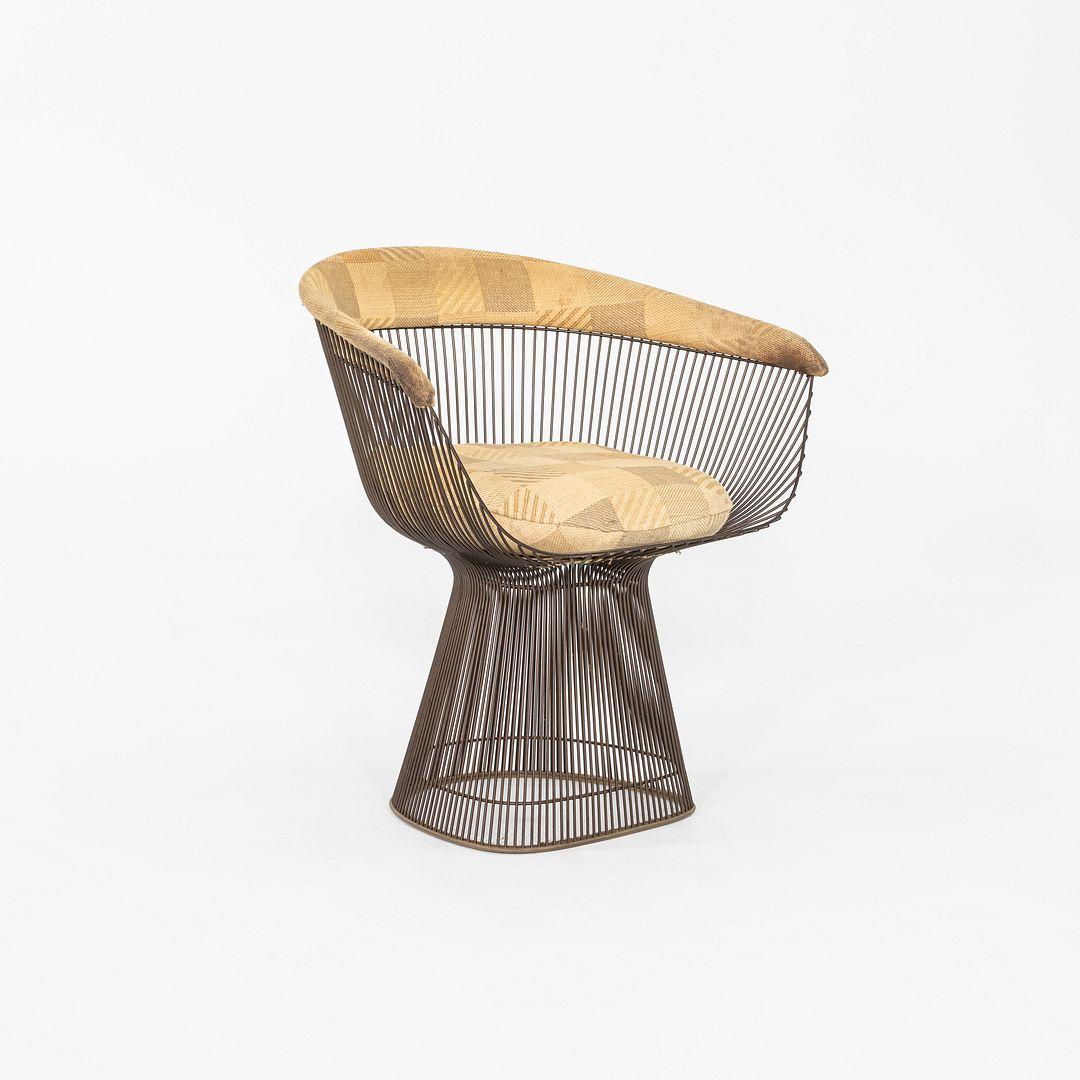 1970 Warren Platner Dining Arm Chair in Bronze with Original Fabric Upholstery (Chaise à accoudoir de salle à manger Warren Platner en bronze avec tissu d'origine) en vente 2
