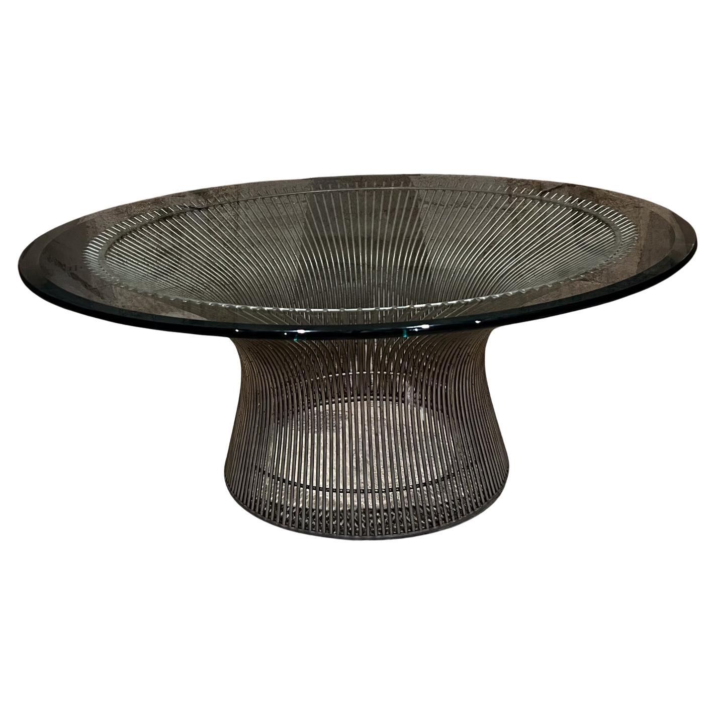 1970s Warren Platner Modern Round Coffee Table Metal and Glass For Sale