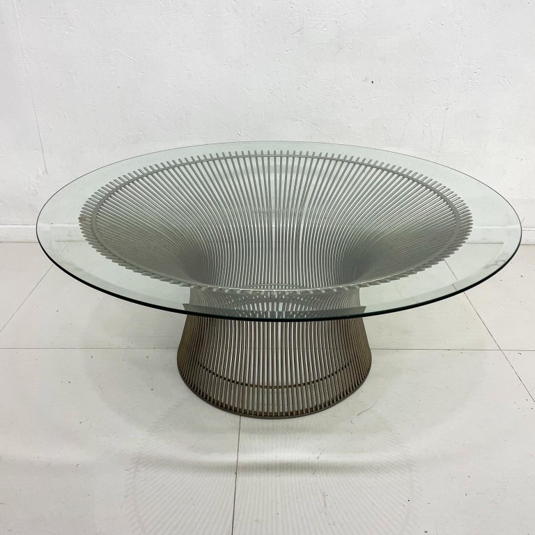 1970s Warren Platner Modern Round Coffee Table Metal Wire and Glass For