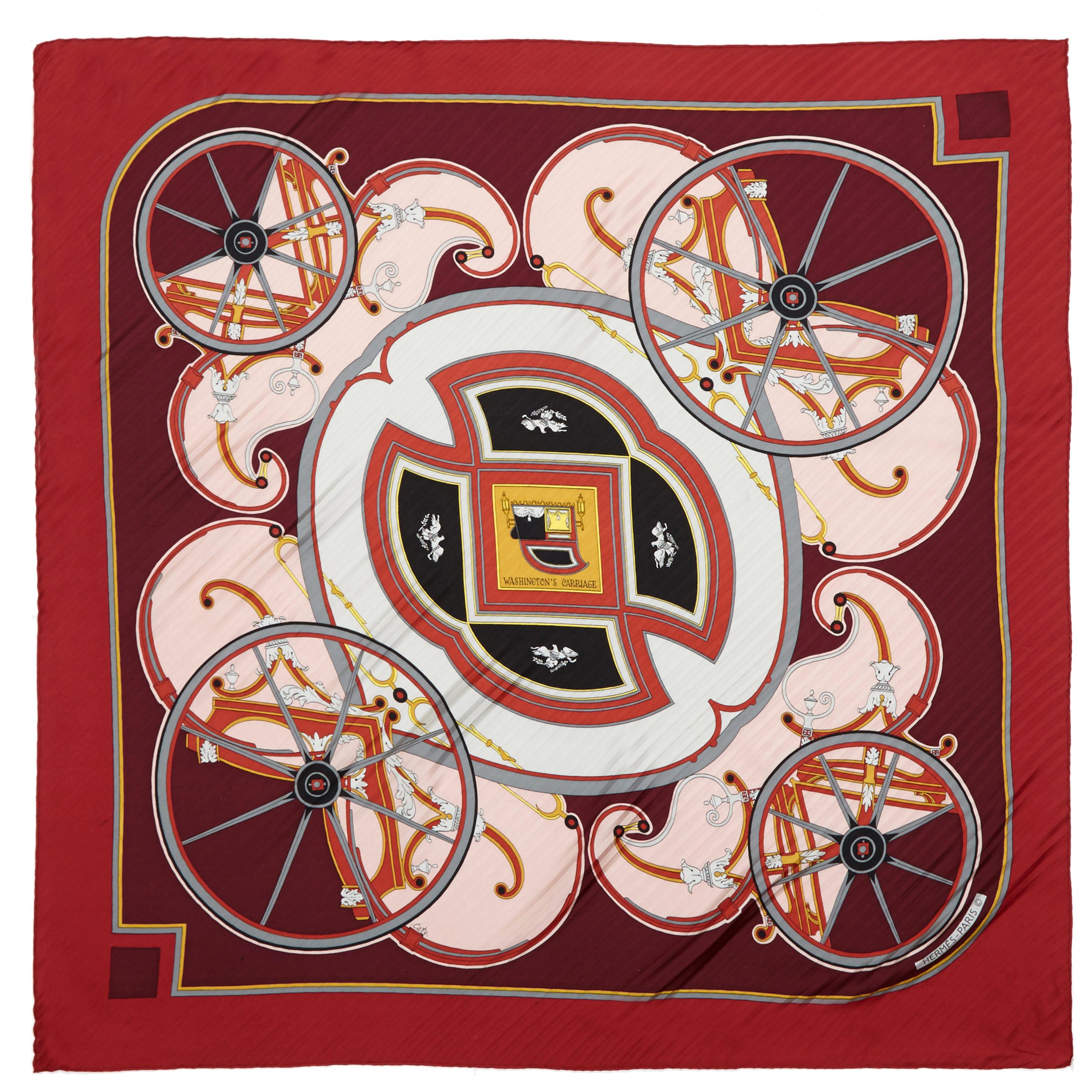 1970s Reissue ‘Washingtons Carriage” Hermes Pleated Silk Scarf For Sale