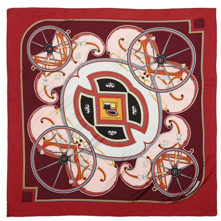 1970s ‘Washingtons Carriage” Hermes Pleated Silk Scarf For Sale