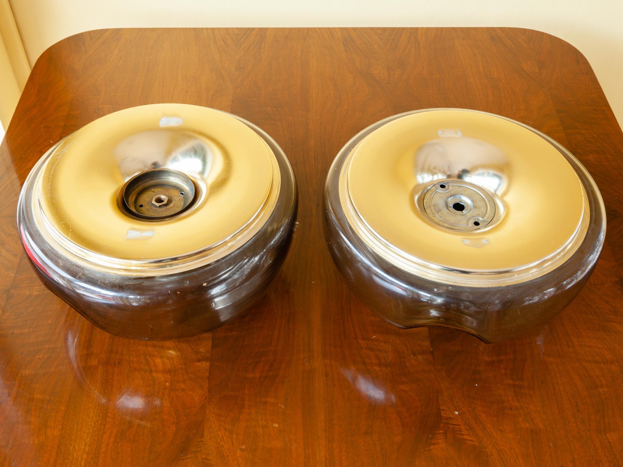 Mid-Century Modern 1970s 'Wave' Small Smoked Flush Mount Wall Lights Sconces by Peill & Putzler