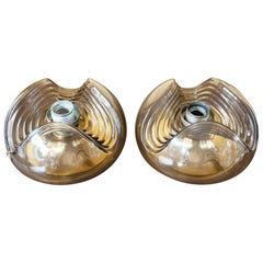 1970s 'Wave' Small Smoked Flush Mount Wall Lights Sconces by Peill & Putzler