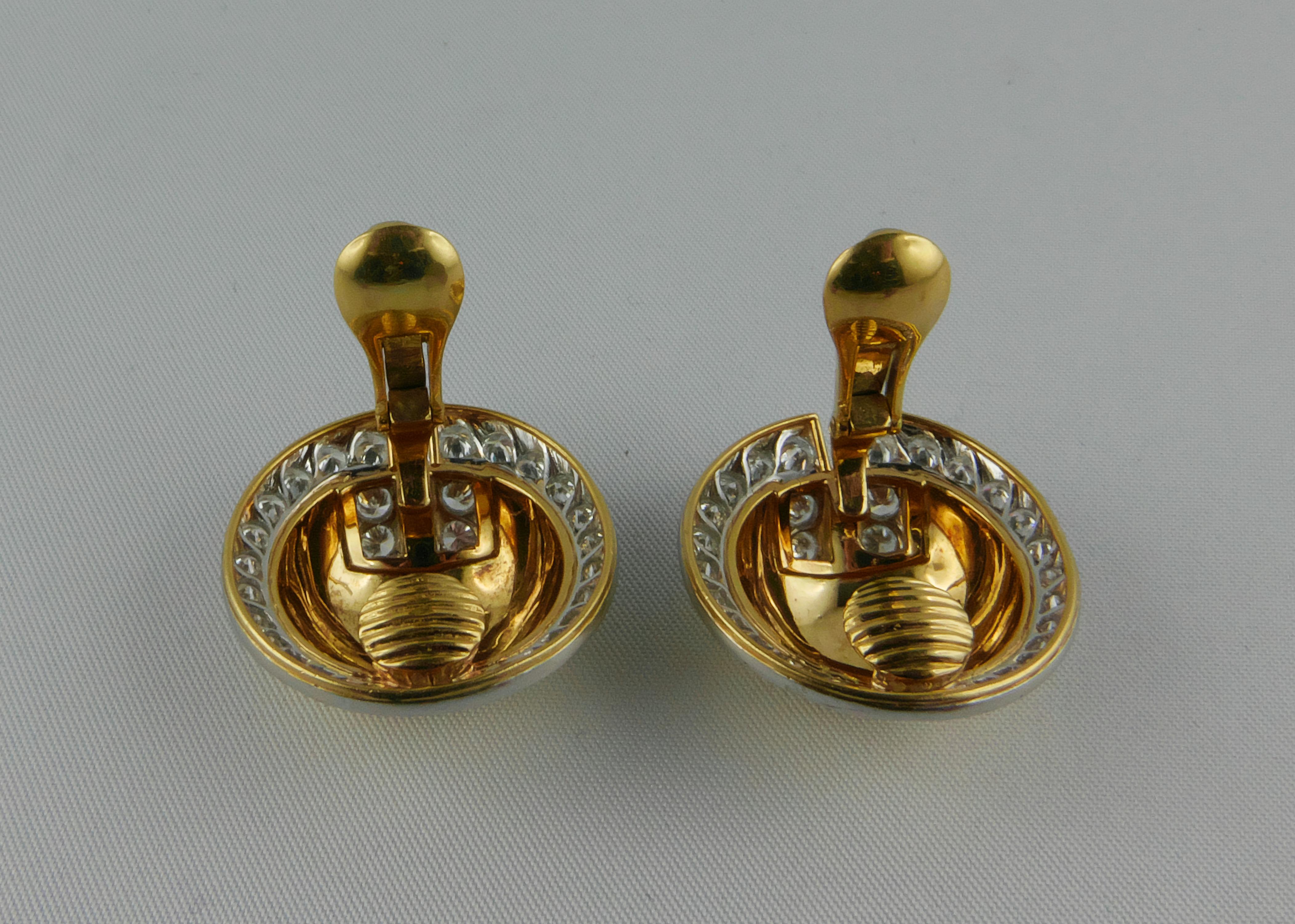 Round Cut 1970’s Webb Yellow Gold, Platinum and Diamond Earrings For Sale