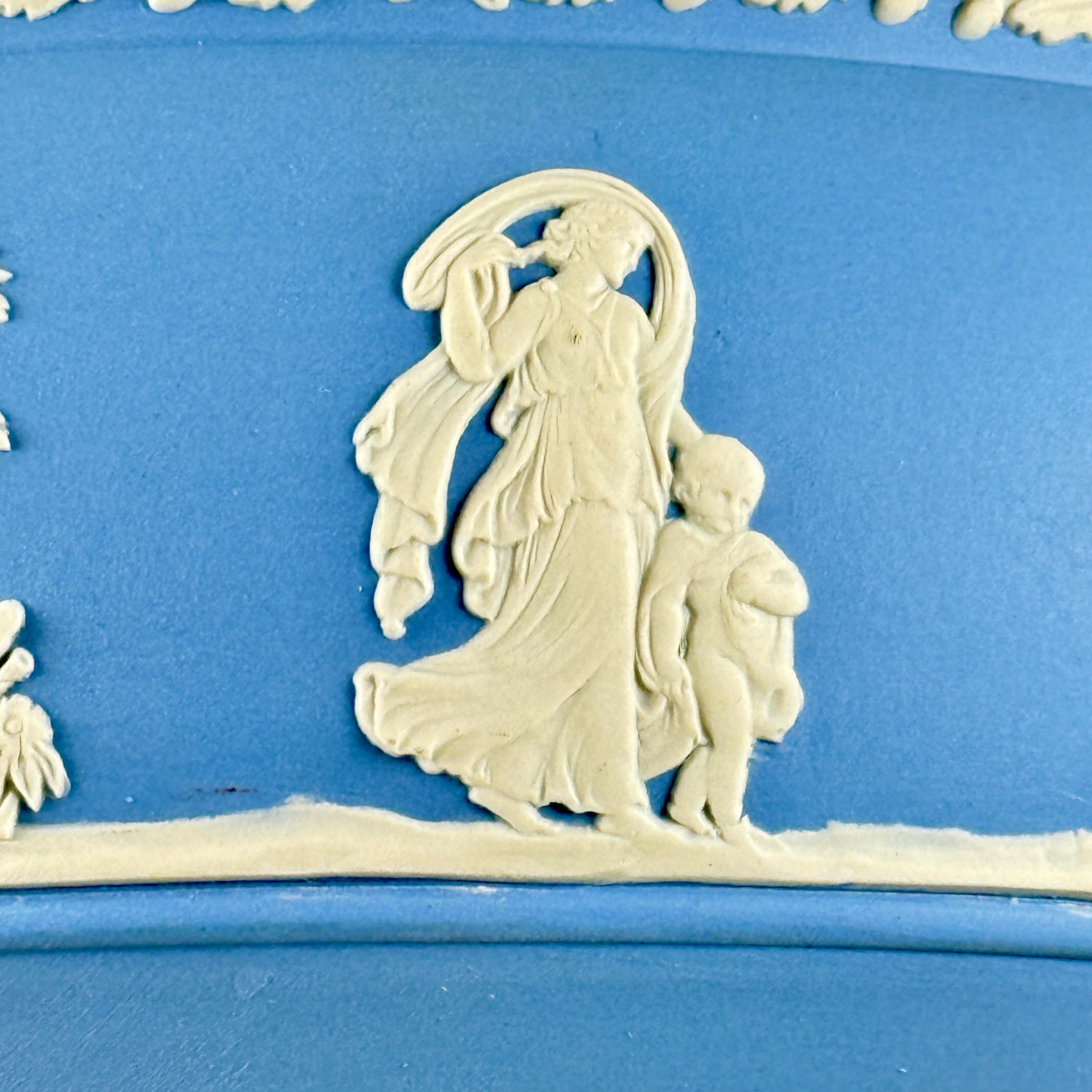 Neoclassical 1970s Wedgwood Blue Jasperware Footed Fruit Bowl For Sale