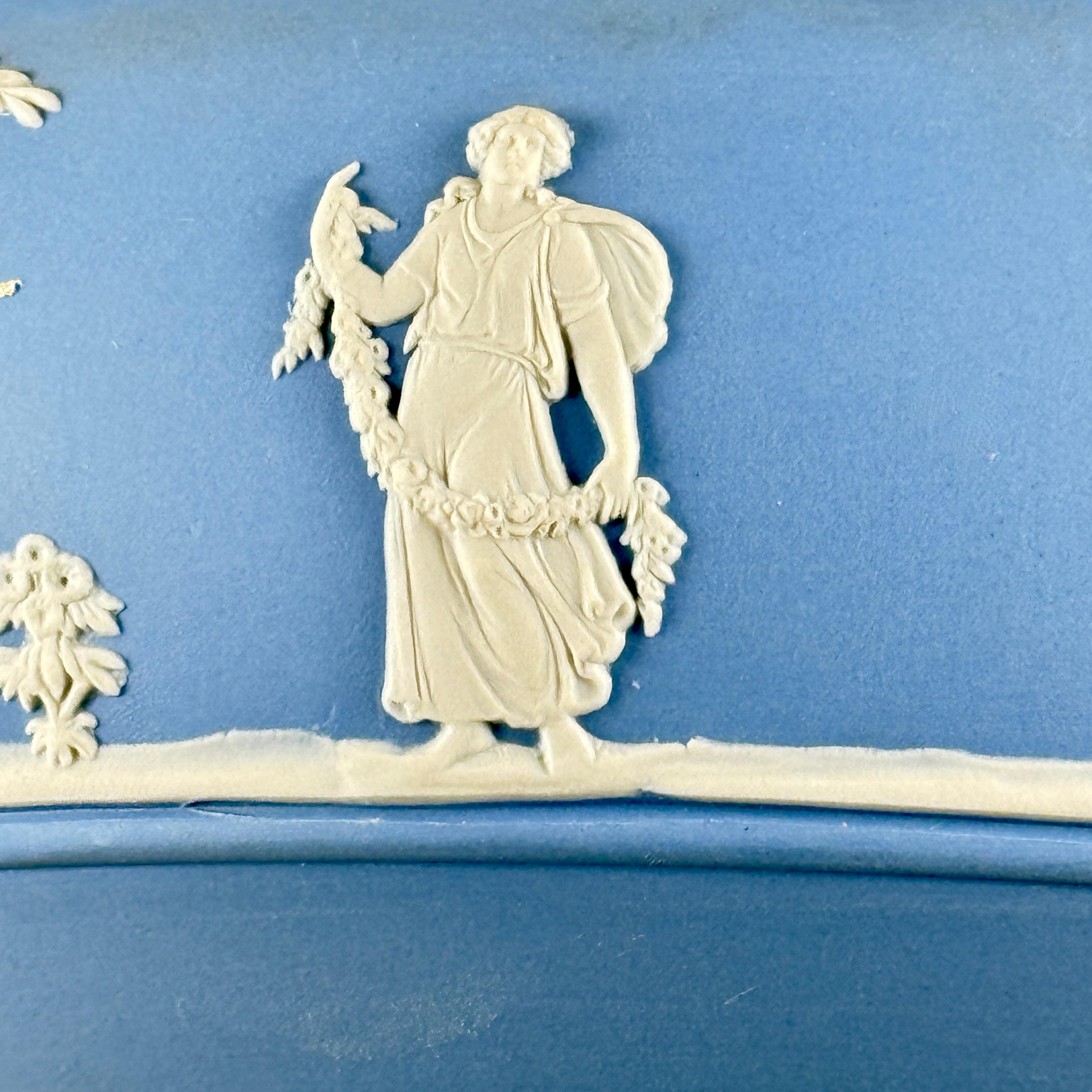 English 1970s Wedgwood Blue Jasperware Footed Fruit Bowl For Sale