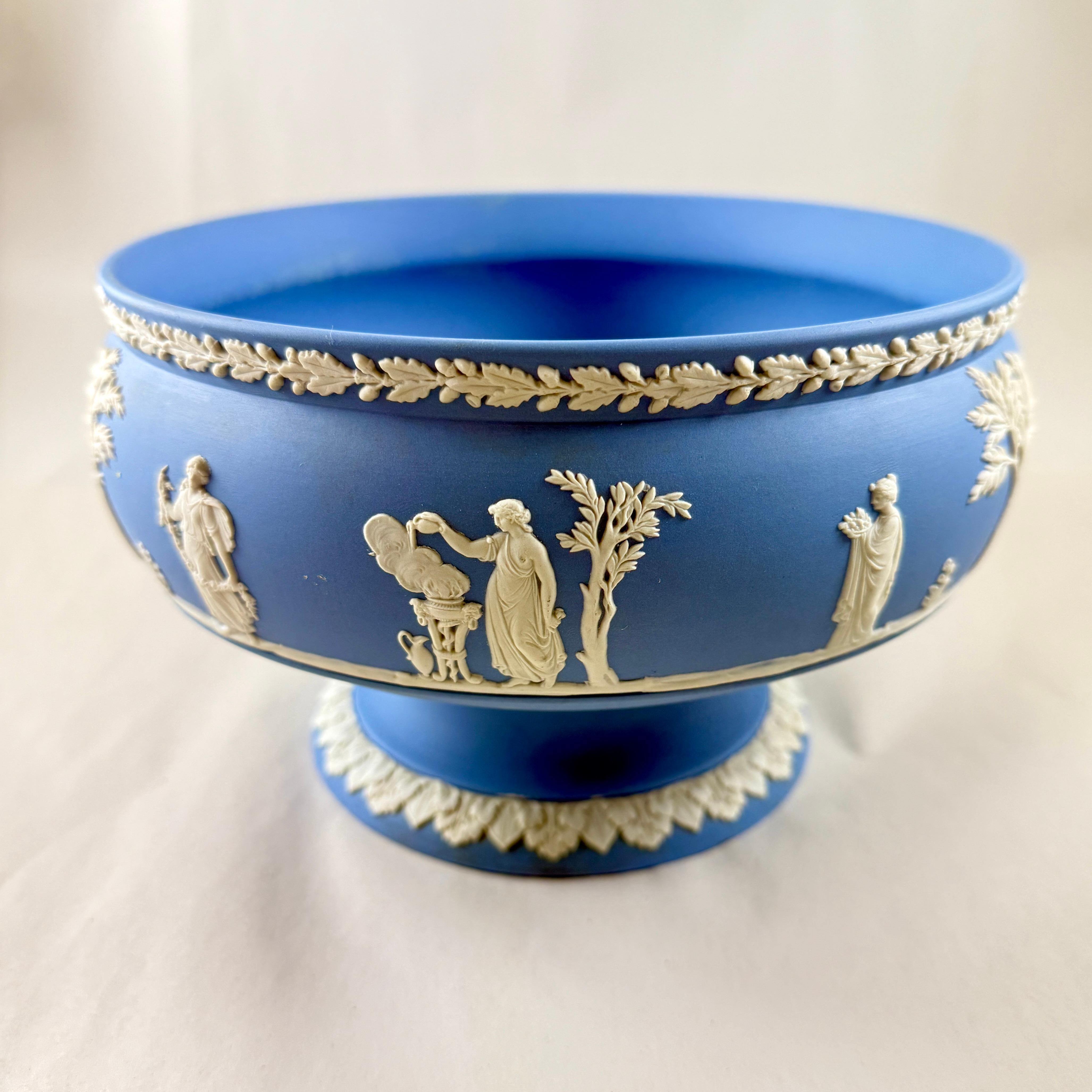 Late 20th Century 1970s Wedgwood Blue Jasperware Footed Fruit Bowl For Sale