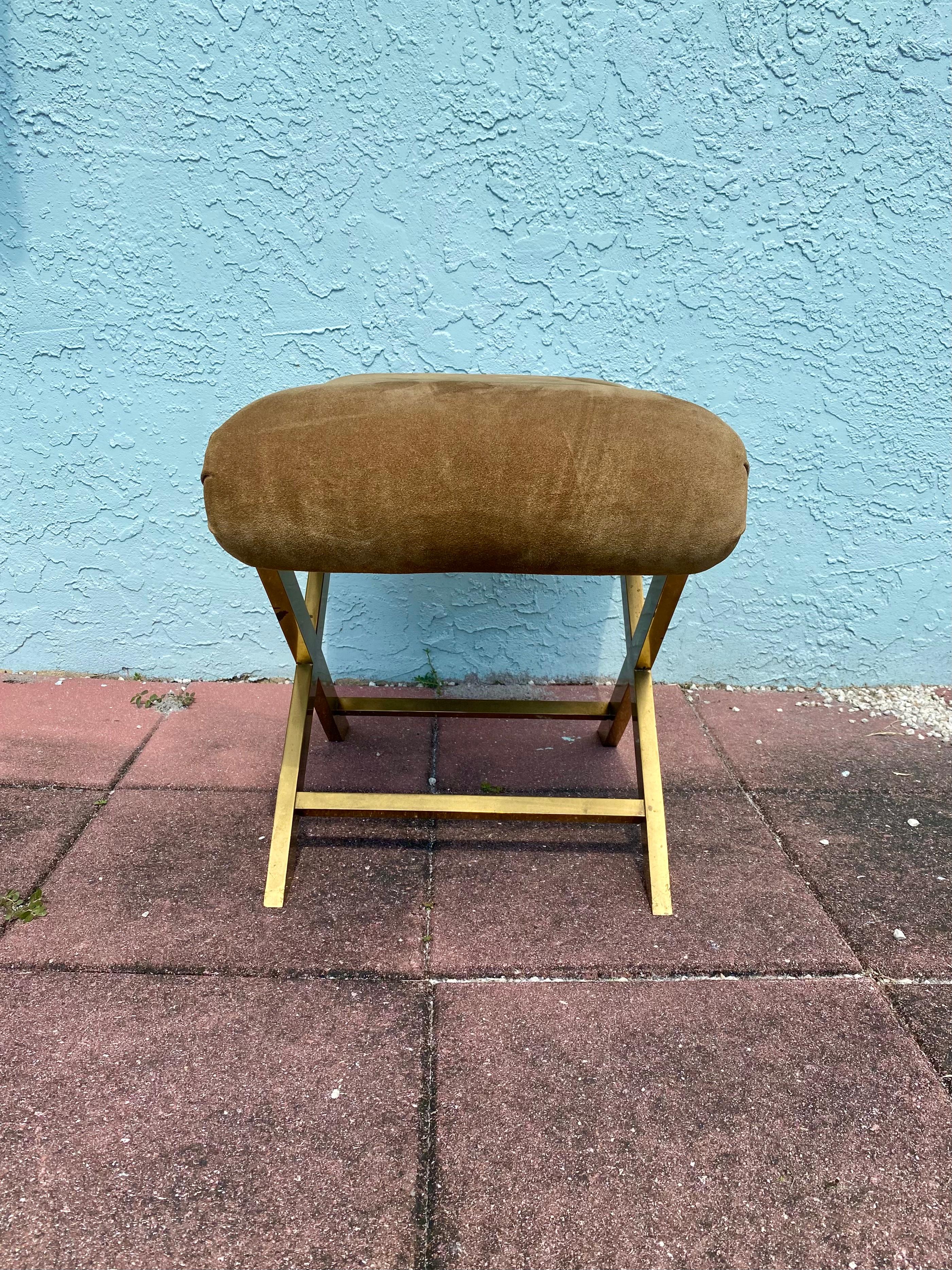 1970s Weiman X Brass Suede Bench Stool Ottoman  For Sale 2