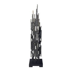 1970s Welded Brutalist Black and Gold Sculpture on Black Metal Base