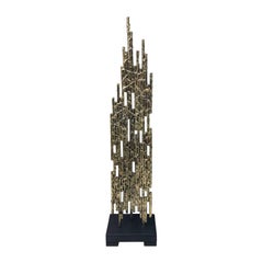 1970s Welded Brutalist Black and Gold Sculpture on Black Metal Base