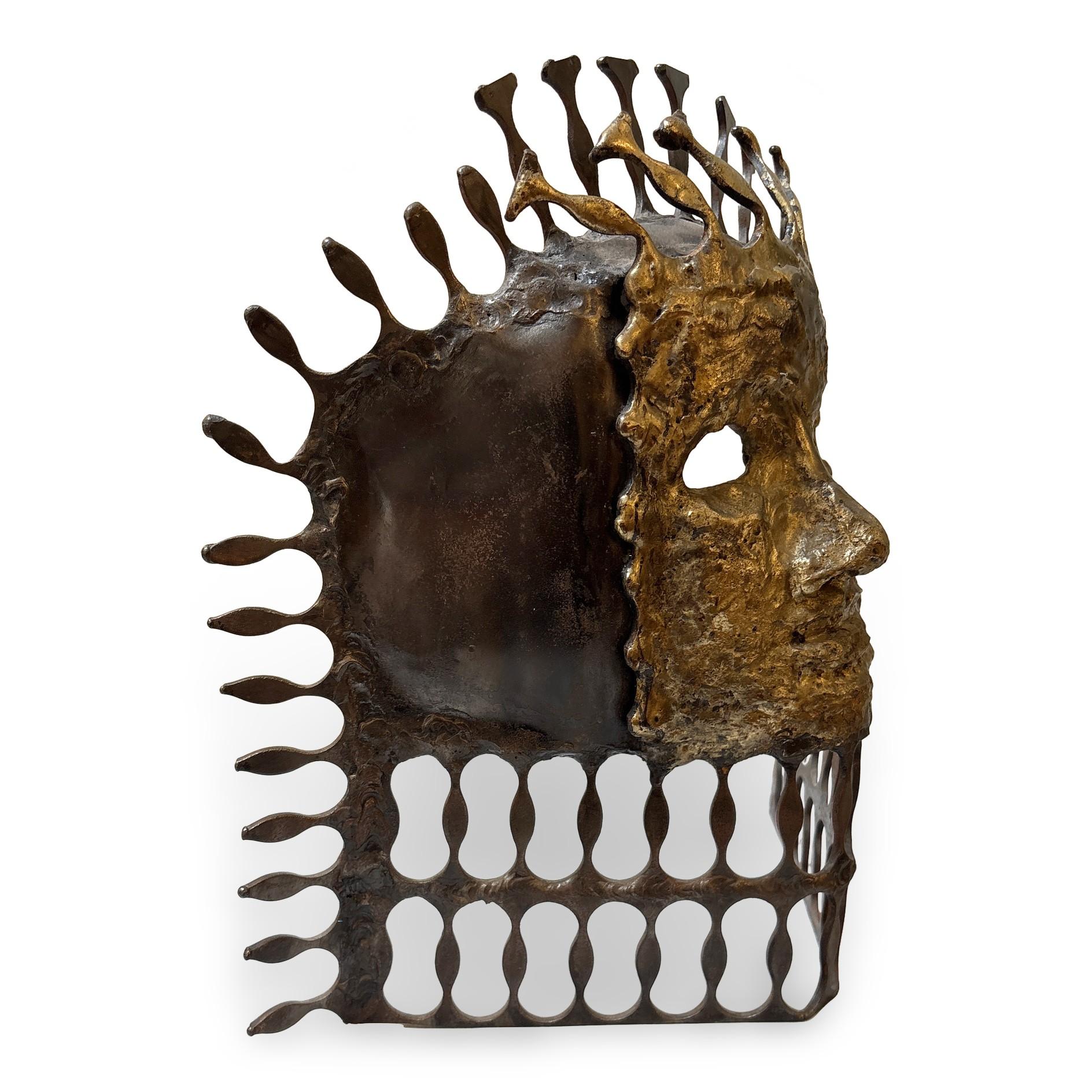 Brutalismo Maschera brutalista in acciaio saldato e bronzo degli anni '70 di Suzanne Benton in vendita