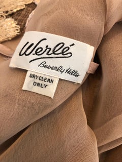 1970s Werle of Beverly Hills Demi Couture Taupe Lace Crochet Vintage 70s Gown