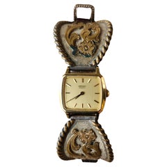 1970s Western Watch Sterling Silver Leather Band