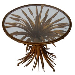 Vintage 1970s Wheat Sheaf Table with Belt and Glass Tray in the Style of Coco Chanel