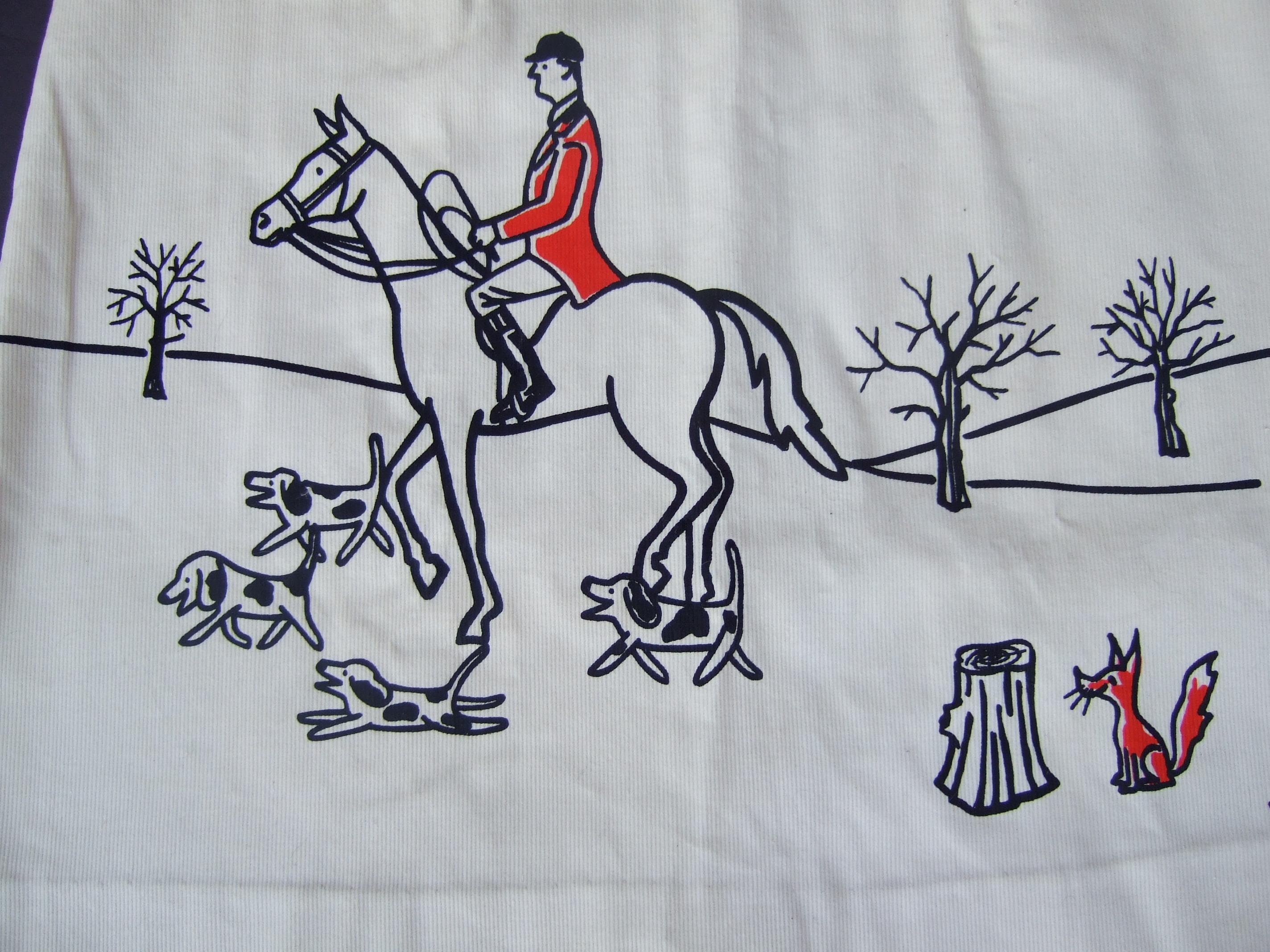 1970s Whimsical Fox Hunt Scene Cream Corduroy Skirt Designed by Vested Gentress 5