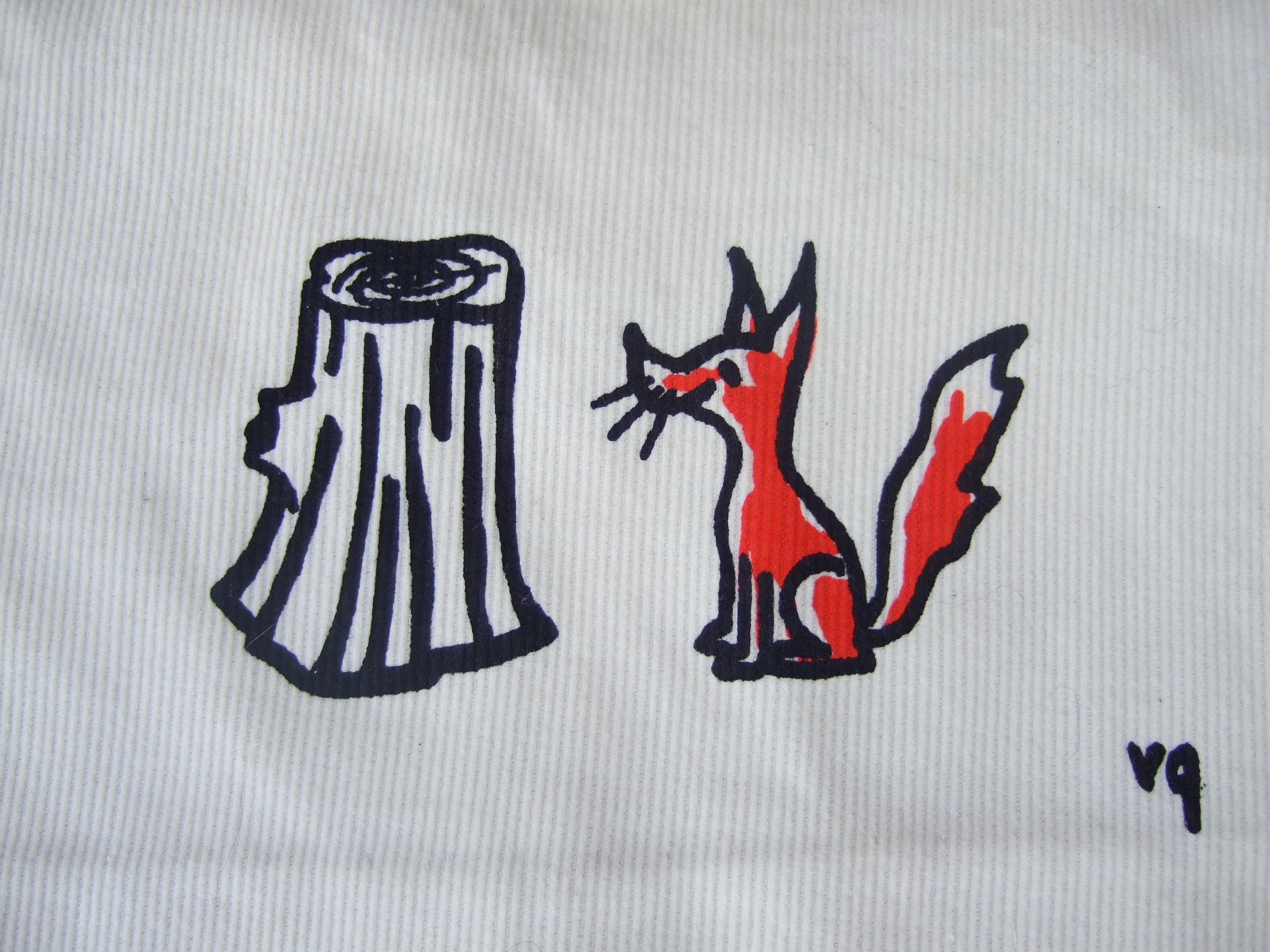 1970s Whimsical Fox Hunt Scene Cream Corduroy Skirt Designed by Vested Gentress 1