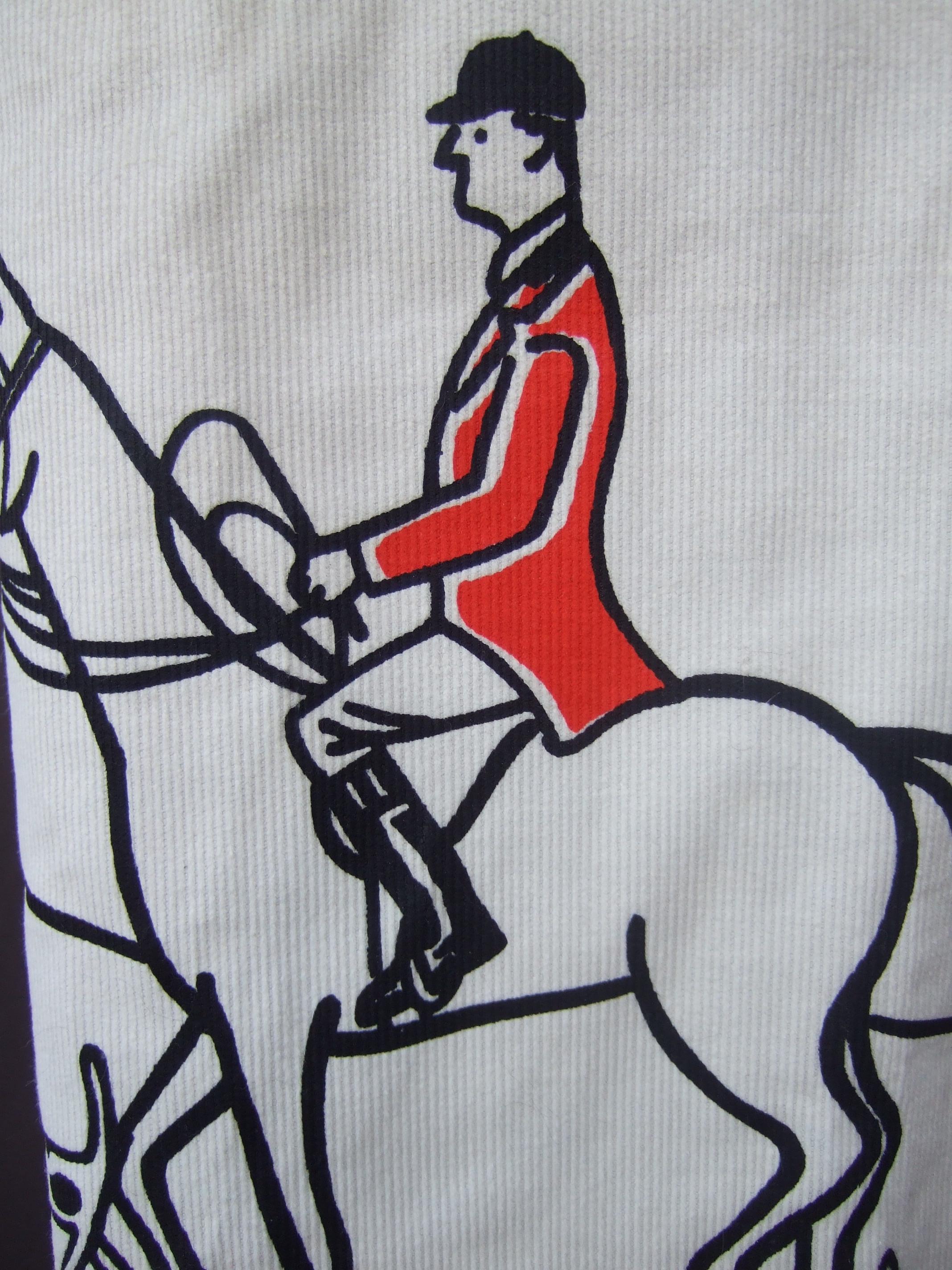 1970s Whimsical Fox Hunt Scene Cream Corduroy Skirt Designed by Vested Gentress 2