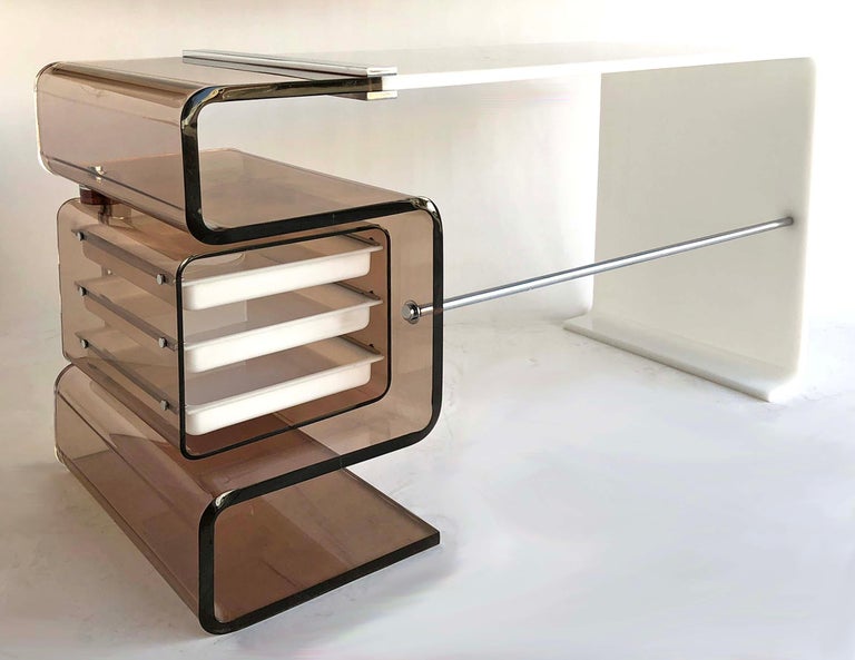 1970s White Acrylic Desk with Smoked Lucite at 1stDibs
