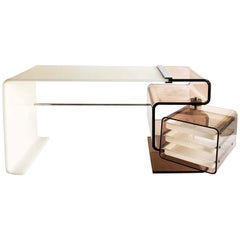 1970s White Acrylic Desk with Smoked Lucite
