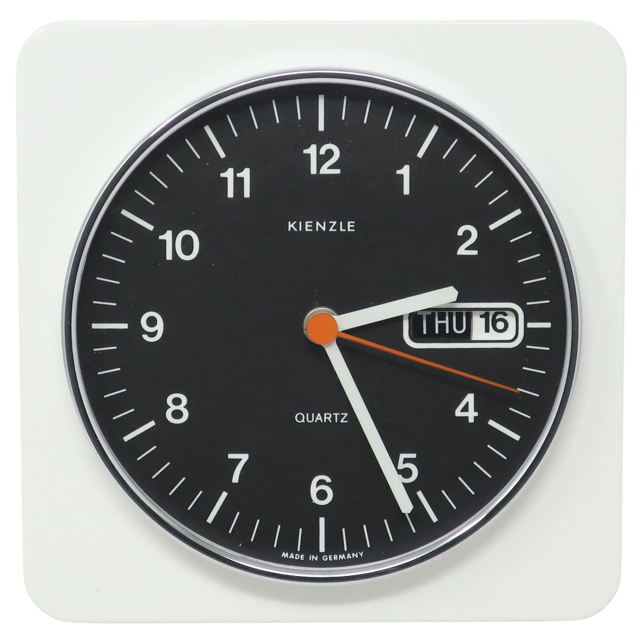 1970s White and Black Wall Clock by Kienzle
