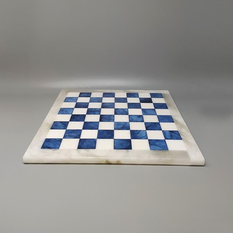 Late 20th Century 1970s White and Blue Chess Set in Volterra Alabaster Handmade