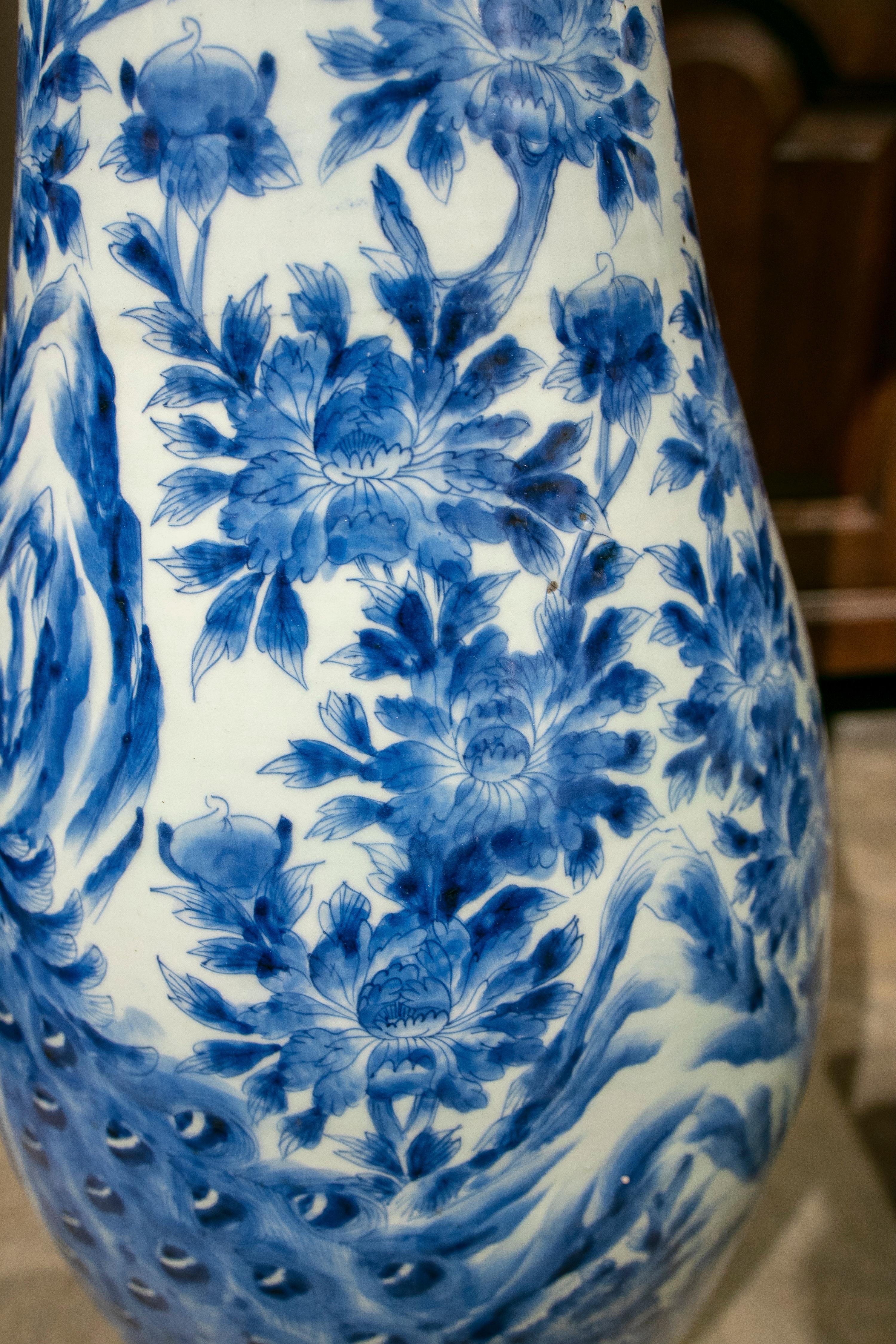 1970s White and Blue Porcelain Floor Vase  For Sale 8