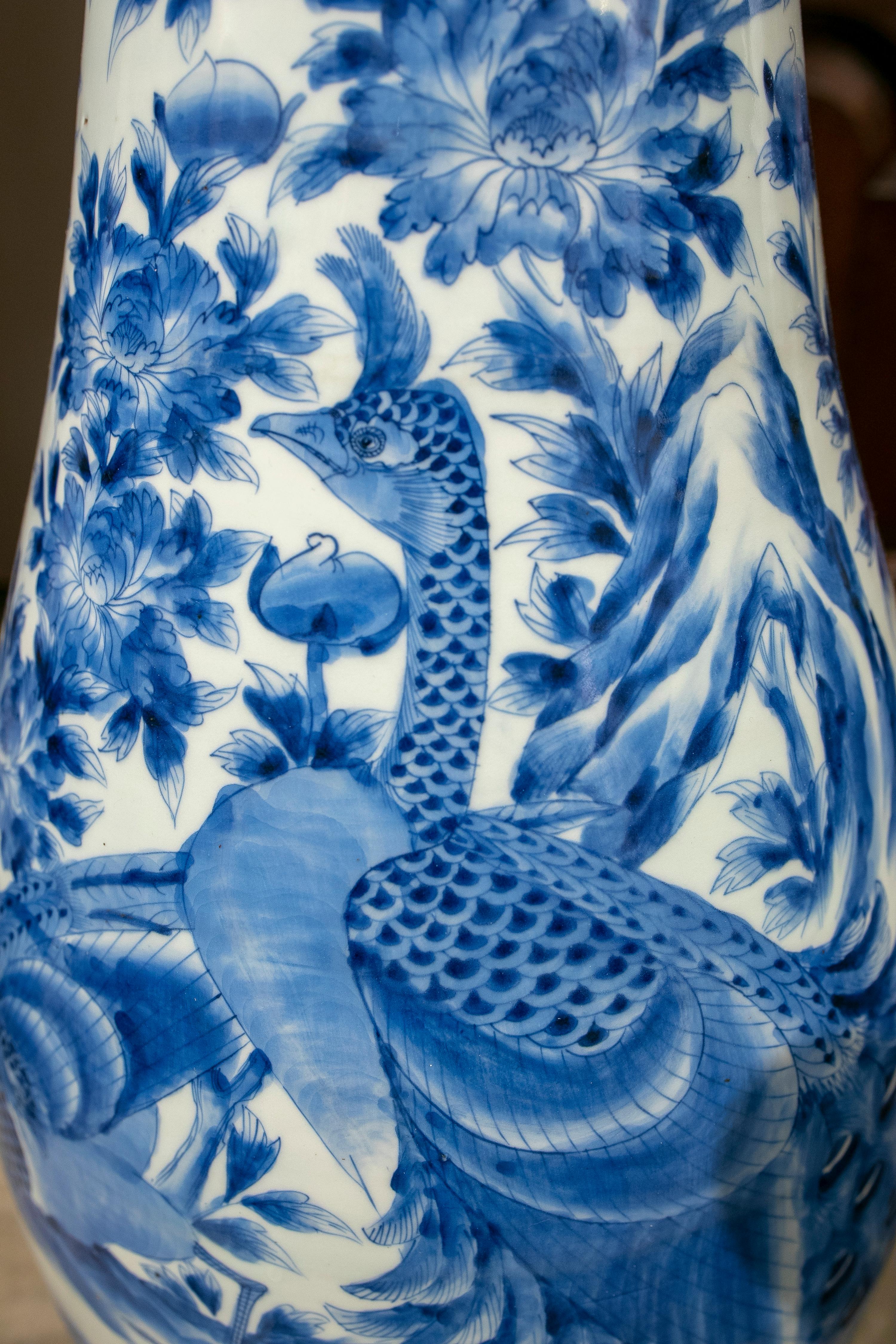 1970s White and Blue Porcelain Floor Vase  For Sale 9