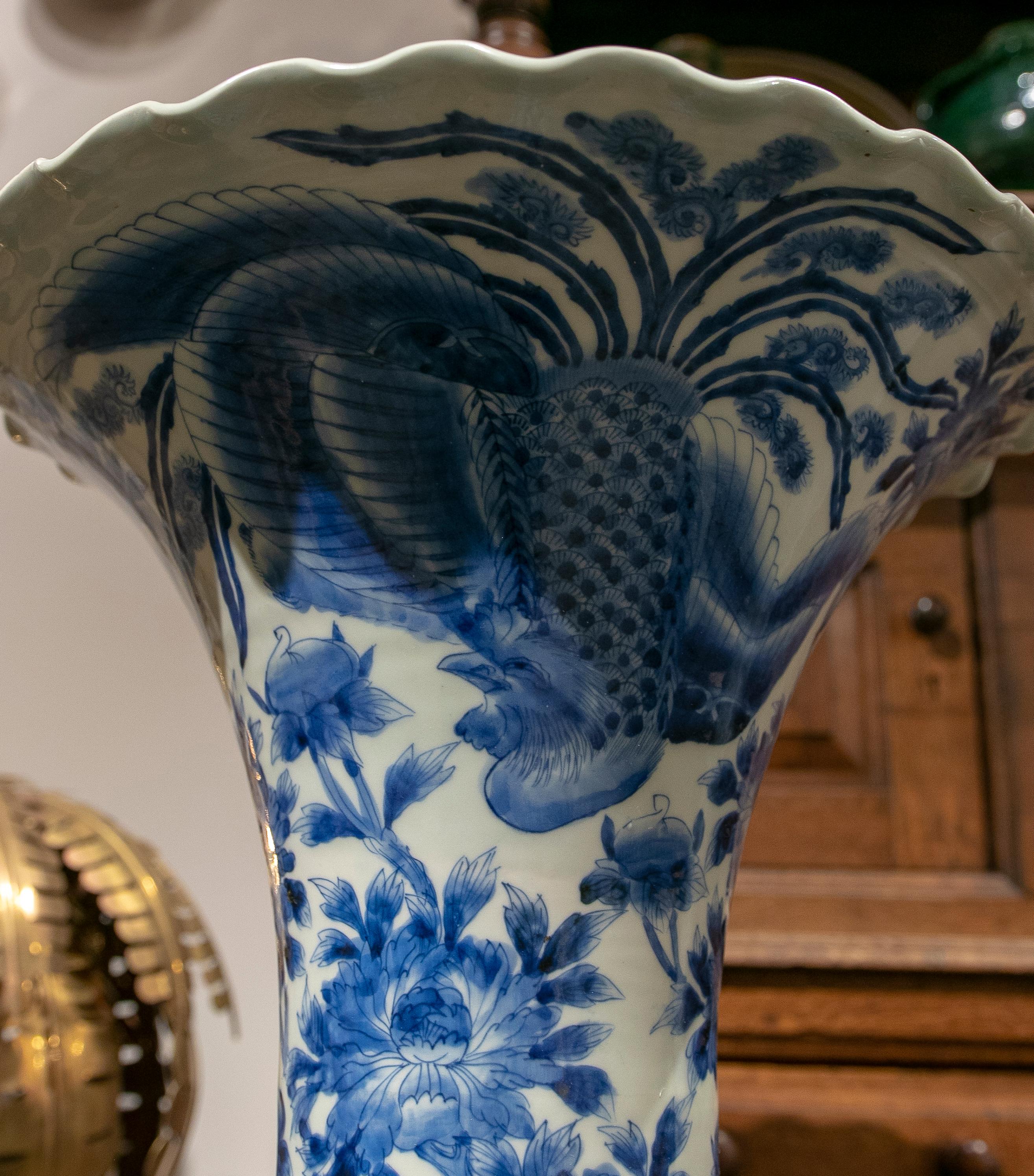 1970s White and Blue Porcelain Floor Vase  For Sale 2