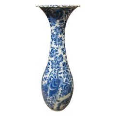 Vaso da terra in porcellana bianca e blu degli anni '70