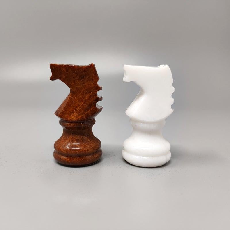 1970s White and Brown Chess Set in Volterra Alabaster Handmade. Made in Italy For Sale 4