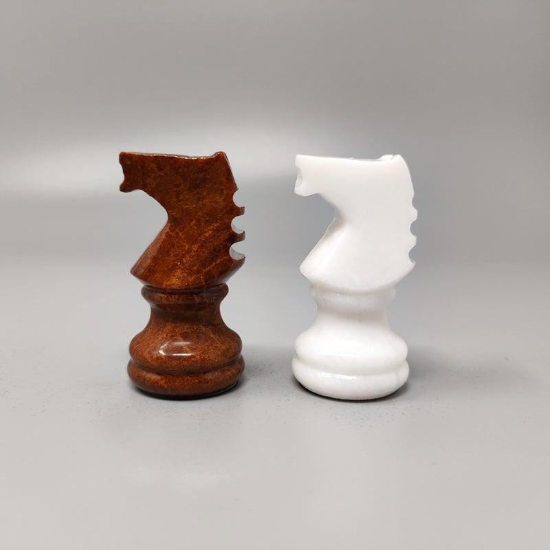 1970s White and Brown Chess Set in Volterra Alabaster Handmade. Made in Italy 4