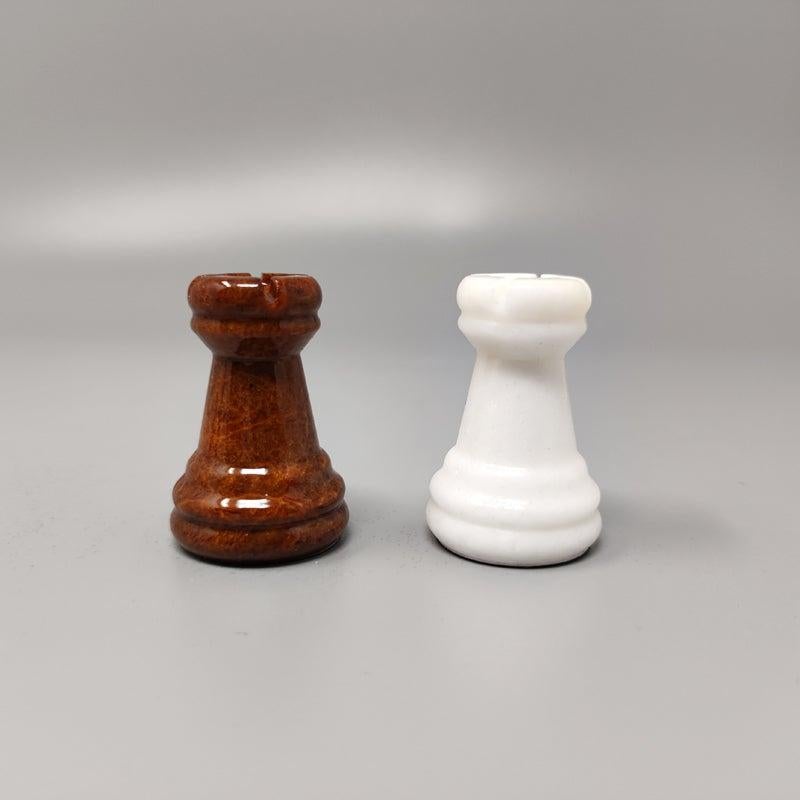 1970s White and Brown Chess Set in Volterra Alabaster Handmade. Made in Italy For Sale 5
