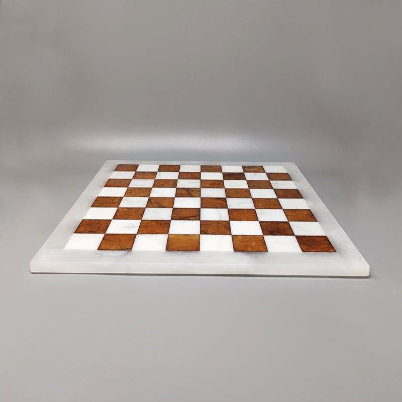 Late 20th Century 1970s White and Brown Chess Set in Volterra Alabaster Handmade. Made in Italy For Sale