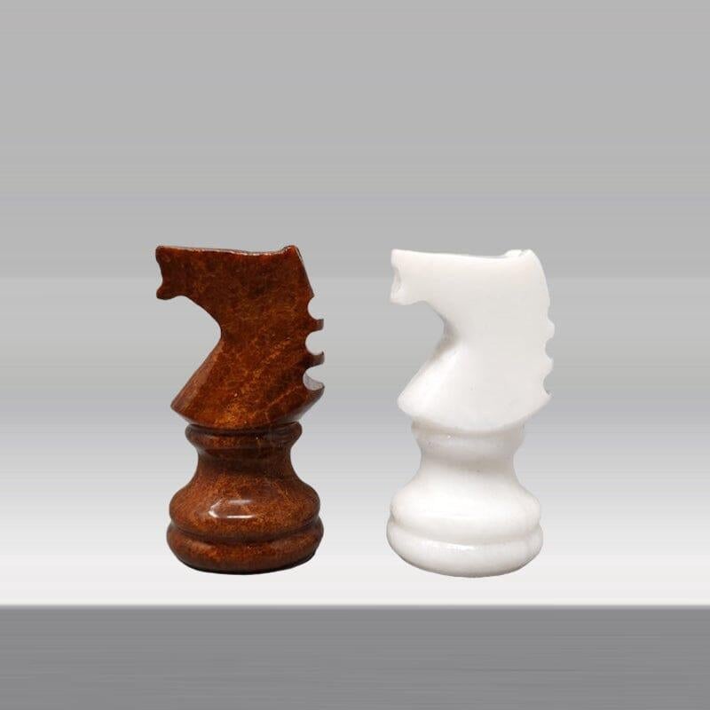 1970s White and Brown Chess Set in Volterra Alabaster.Handmade. Made in Italy 4