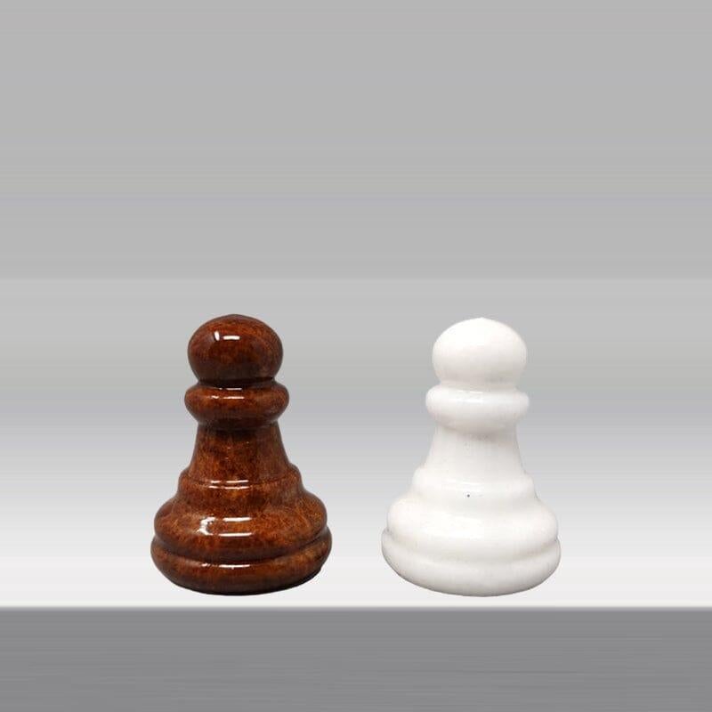 1970s White and Brown Chess Set in Volterra Alabaster.Handmade. Made in Italy 6