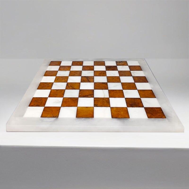 Late 20th Century 1970s White and Brown Chess Set in Volterra Alabaster.Handmade. Made in Italy