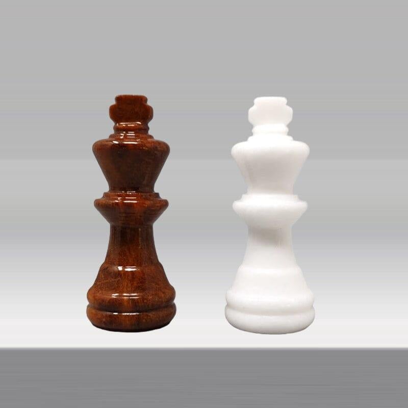 1970s White and Brown Chess Set in Volterra Alabaster.Handmade. Made in Italy 1