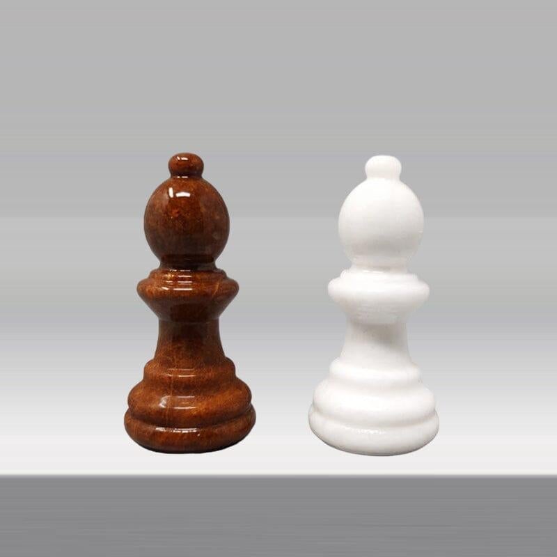 1970s White and Brown Chess Set in Volterra Alabaster.Handmade. Made in Italy 3