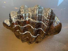 1970s White and Gold Glazed Ceramic Shell