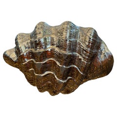 1970s White and Gold Glazed Ceramic Shell