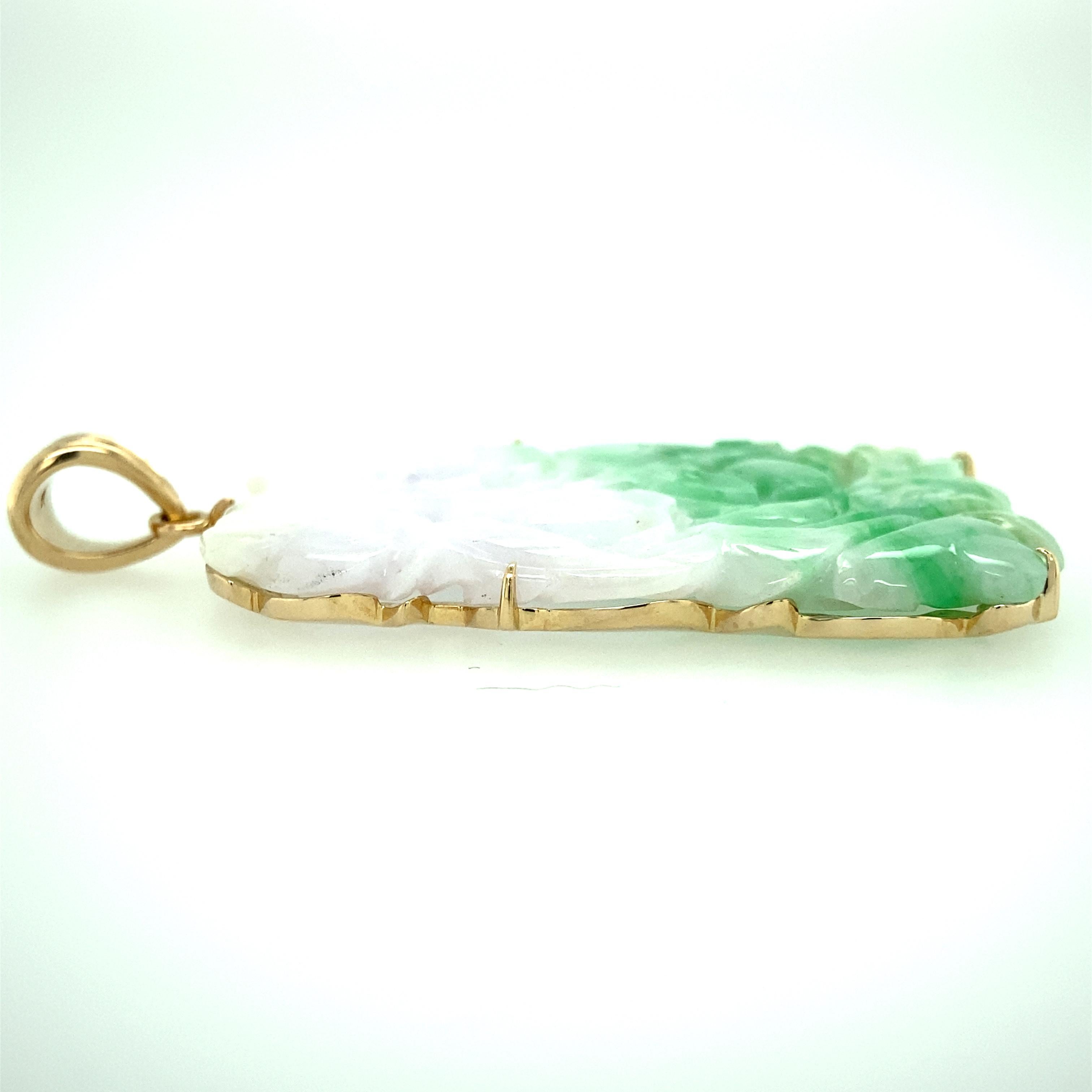 Modern 1970s White and Green Carved Jadeite Pendant
