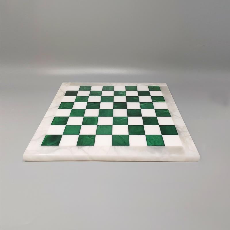 Late 20th Century 1970s White and Green Chess Set in Volterra Alabaster Handmade. Made in Italy For Sale
