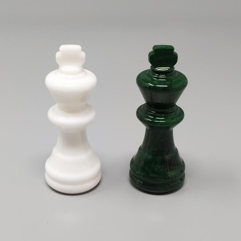 1970s White and Green Chess Set in Volterra Alabaster Handmade. Made in Italy For Sale 1