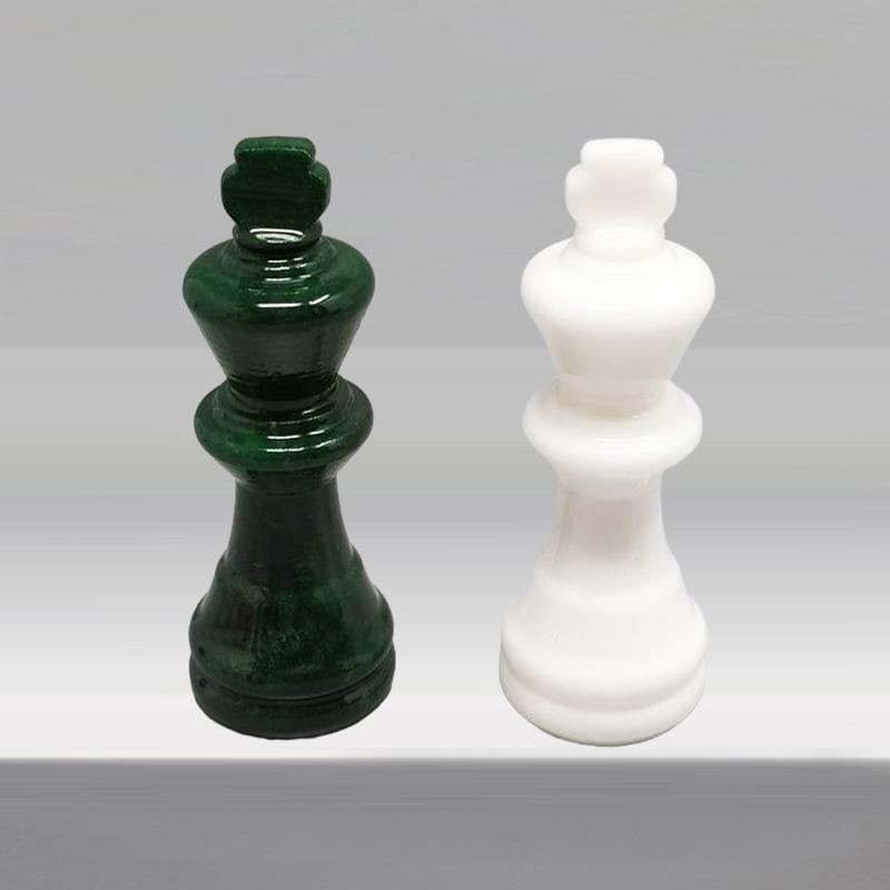 1970s White and Green Chess Set in Volterra Alabaster Handmade. Made in Italy 1