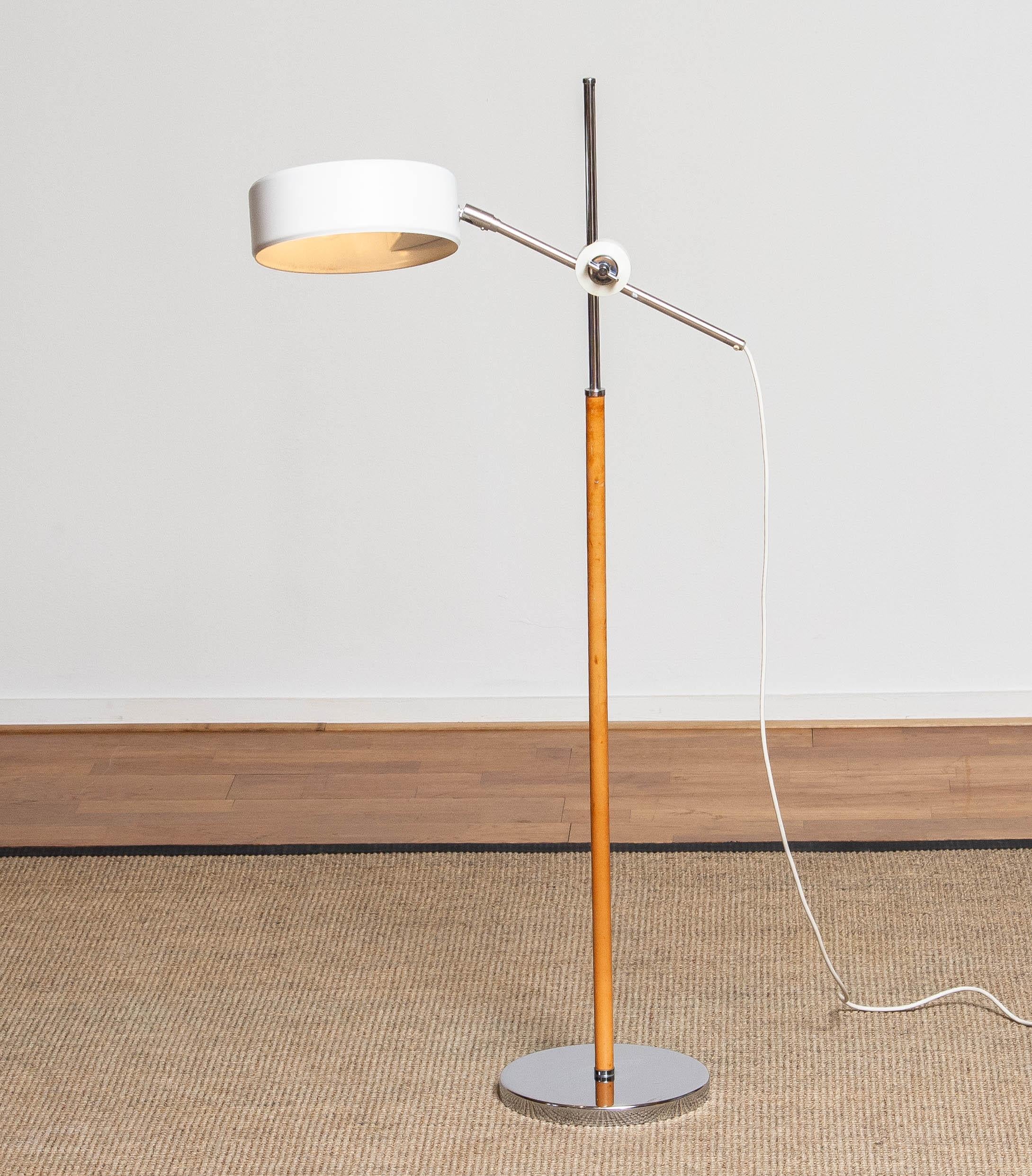 Scandinavian Modern 1970s White and Leather Olympic Floor Lamp by Anders Pehrson for Atelje Lyktan