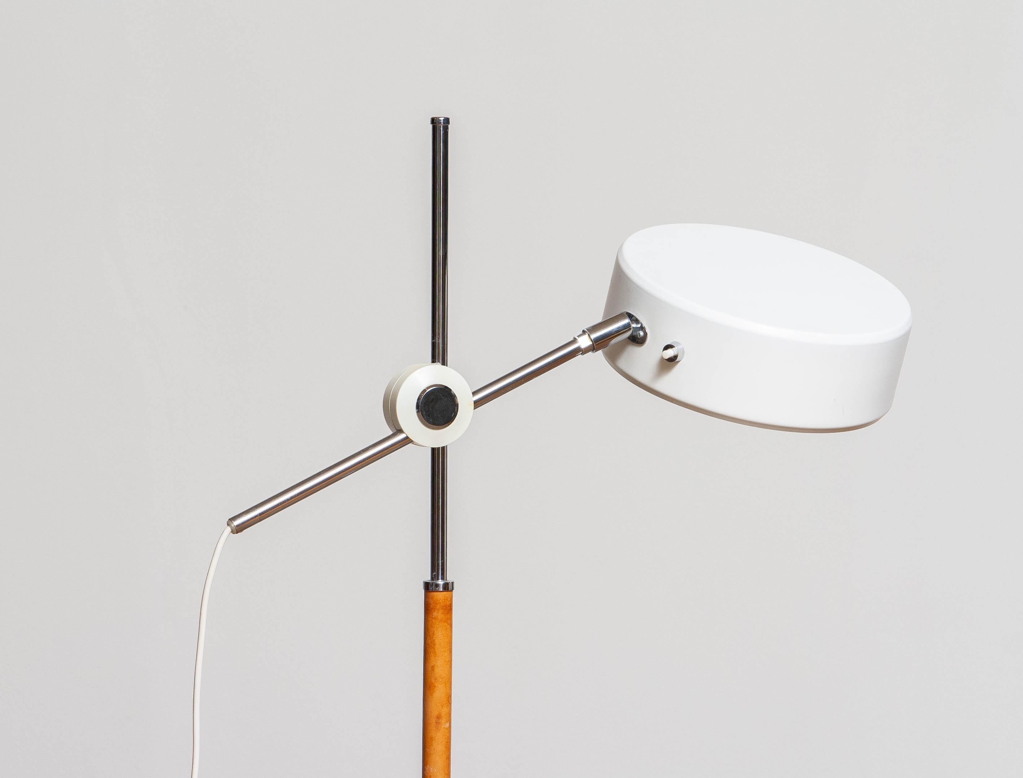 Swedish 1970s White and Leather Olympic Floor Lamp by Anders Pehrson for Atelje Lyktan