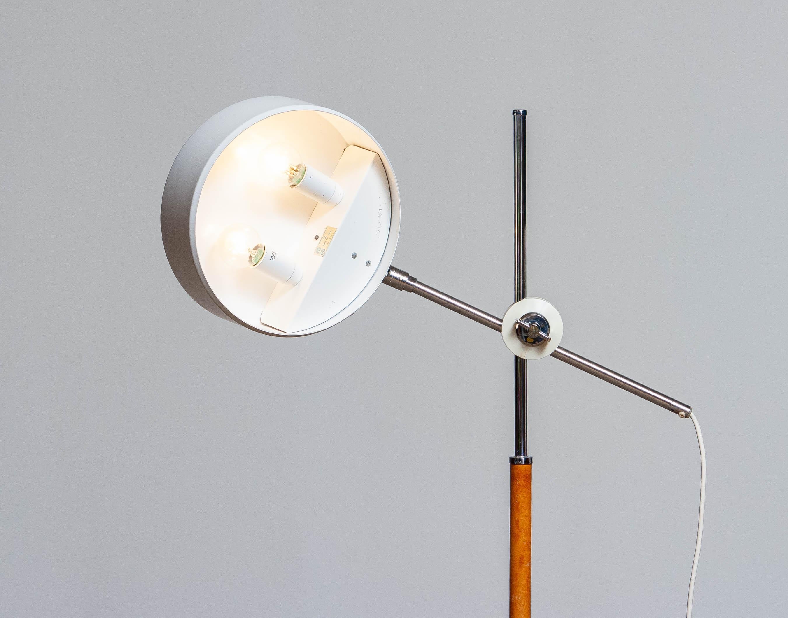 Late 20th Century 1970s White and Leather Olympic Floor Lamp by Anders Pehrson for Atelje Lyktan