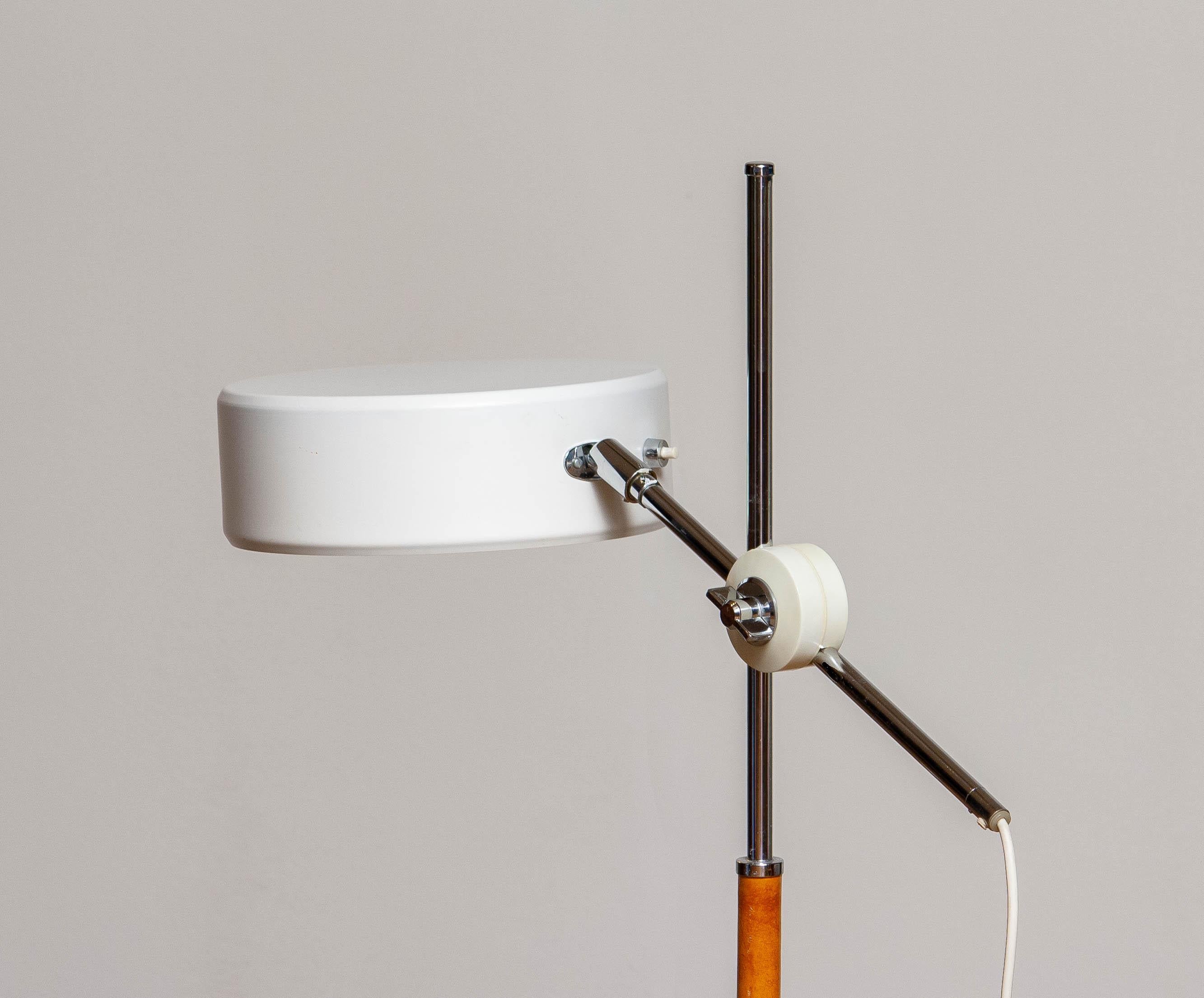 1970s White and Leather Olympic Floor Lamp by Anders Pehrson for Atelje Lyktan 1