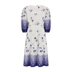 1970s White and Purple Mousseline Cotton Dress